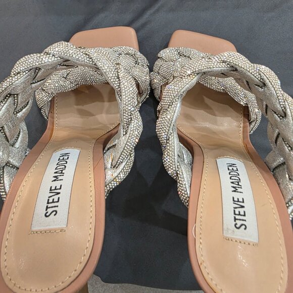 NWOT Steve Madden Braided Rhinestone High Heeled Shoes Women's 5M Square Toe - Picture 3 of 9